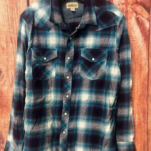 Roebuck & co pearl snap long sleeve mens size L (008)